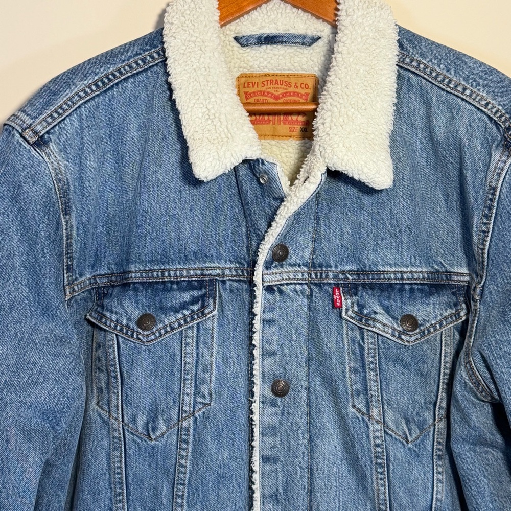 Levi’s Y2K Sherpa Lined Denim Trucker Jacket Mens XXL Blue Jean Coat